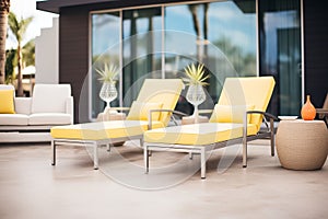 luxury outdoor chaise lounges arranged by the poolside