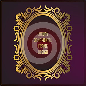 Luxury oval golden floral ornament frame design. Gold frame background with luxury floral ornament