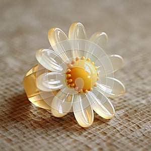 Luxury Pastel Yellow And White Daisy Lucite Pearl Ring