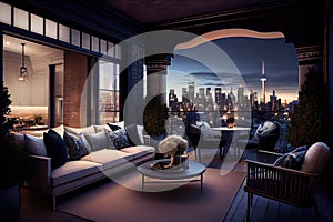 luxury penthouse suite, with view of the city skyline, and private rooftop terrace