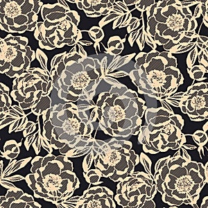 Luxury peony floral lace seamless pattern