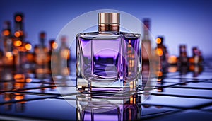 Luxury perfume bottle sprays elegance and glamour in purple generated by AI