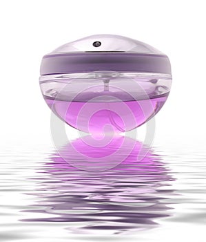 Luxury perfume bottle with water reflection