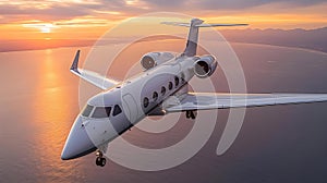 Luxury Pet-Friendly Jet Soars at Sunset. Concept Luxury Travel, Pets on Board, Sunset Views,