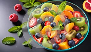 luxury on the plate: professionally styled fruit ensemble with fresh mint accent photo