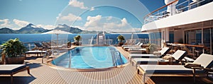 Luxury pool at cruise ship at summer vacation