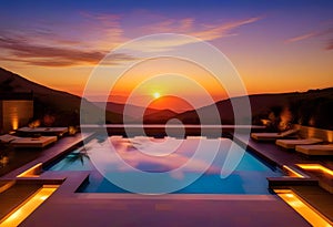 a luxury pool at sunset