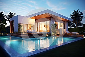 Luxury Pool Villa Minimalist Blueprint and Floorplans. AI