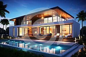 Luxury Pool Villa Minimalist Blueprint and Floorplans. AI photo