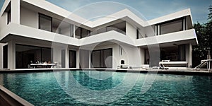 Luxury pool villa spectacular contemporary design digital art real estate , home, house and property, Generative AI