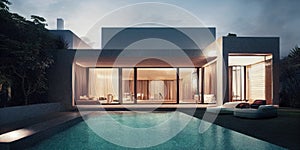 Luxury pool villa spectacular contemporary design digital art real estate , home, house and property, Generative AI