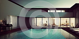 Luxury pool villa spectacular contemporary design digital art real estate , home, house and property, Generative AI