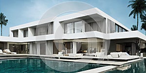 Luxury pool villa spectacular contemporary design digital art real estate , home, house and property, Generative AI