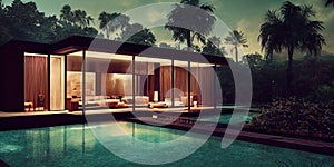 Luxury pool villa spectacular contemporary design digital art real estate , home, house and property, Generative AI