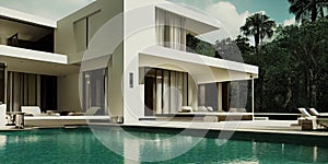 Luxury pool villa spectacular contemporary design digital art real estate , home, house and property, Generative AI