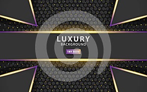 Luxury premium dark abstract overlay layers background. Realistic light effect on textured black circle background.with purple