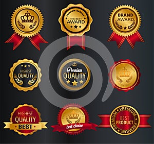Luxury premium golden badge labels collection, vector illustration