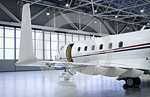 Luxury private jet plane in aviation hangar