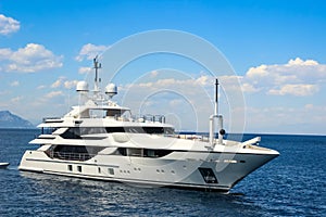 Luxury private yacht in the Mediterranean sea on the background of the mountains in Turkey