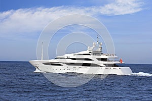 Luxury private yacht sailing in Mediterranean sea.