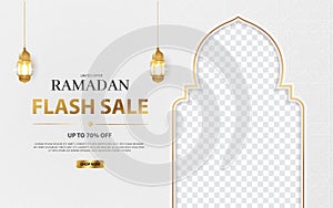 Luxury ramadan sale with arabesque pattern style background for discount and best offer tag, label or sticker set on occasion of