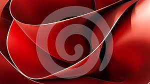 Luxury red background with drapery, pleated fabric. Metallic rose abstract flower fashion wallpaper with wavy layers, 3d