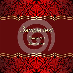 Luxury red Background with ornate Borders for invite Design.