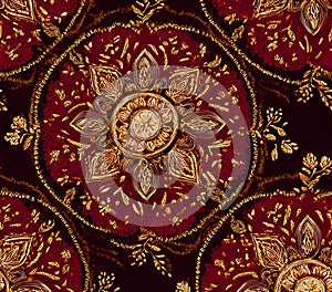 Luxury Red and Gold Mandala Pattern Elegant Textile Design