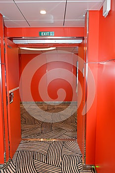 Luxury red interior of the inner deck on the cruise ship MSC Meraviglia, October 8, 2018 photo