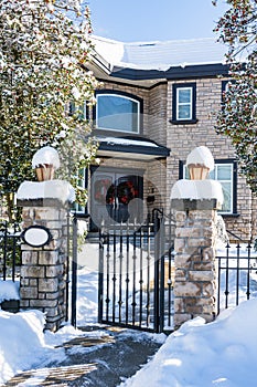 Luxury residential house entrance decorated for Christmass holiday