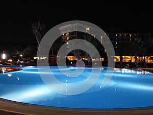 Luxury resort with beautiful pool and illumination night view