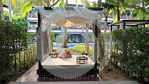 Luxury resort cabana with comfortable loungers