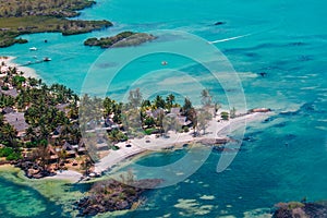 Luxury resort in Mauritius, aerial view taken during helicopter flight