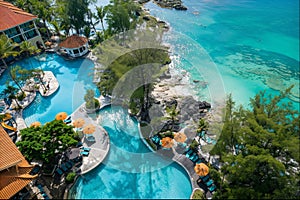 Luxury Resort Pool by Turquoise Ocean Shore