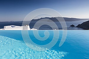 Luxury resort swimming pool in Santorini, Greece