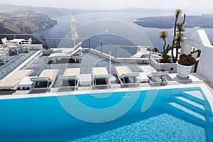 Luxury resort swimming pool in Santorini, Greece