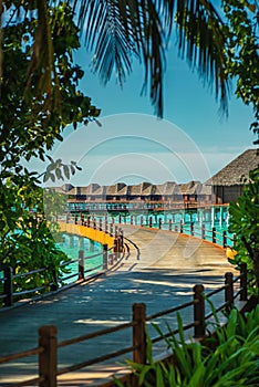 Luxury resort with water villas in maldives, hotel resort