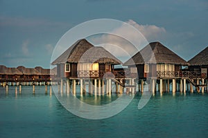 Luxury resort with water villas in maldives, hotel resort