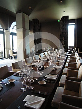 Luxury restaurant dinning setting at an elegant table for dinner photo