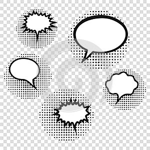 Luxury retro empty comic bubbles and elements set with black halftone shadows