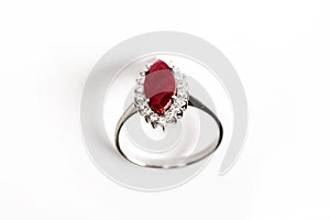 Luxury ring with ruby isolated on white background