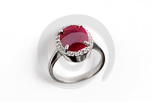 Luxury ring with ruby isolated on white background