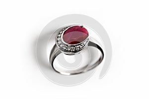 Luxury ring with ruby isolated on white background