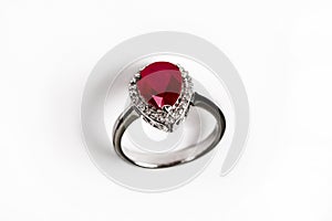 Luxury ring with ruby isolated on white background