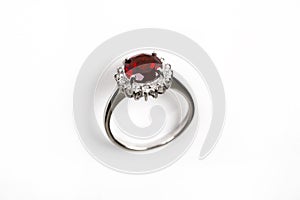 Luxury ring with ruby isolated on white background