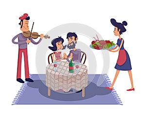 Luxury romantic date flat cartoon illustration