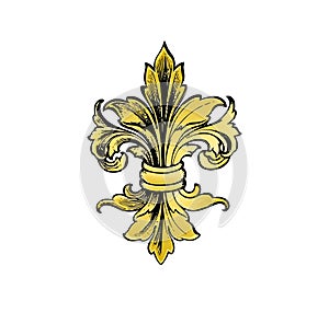 Gold fleur-de-lys.Luxury Royal floral design element.