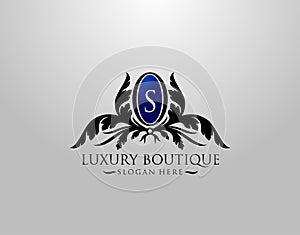 Luxury S Letter Logo. Vintage S Premium Badge Design for Royalty, Restaurant, Label, Letter Stamp, Boutique,  Hotel, Heraldic,