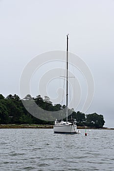Luxury Sailboat Anchored in South Freeport Harbor in Maine