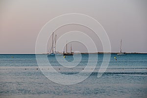Luxury sailing boats floating in port of coastal town Medulin, Pomer Bay, Kamenjak nature park, Istria peninsula, Croatia